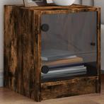vidaXL Nachtkastje met glazen deur 35x37x42 cm gerookt, Minder dan 45 cm, Verzenden, Nieuw, Minder dan 55 cm