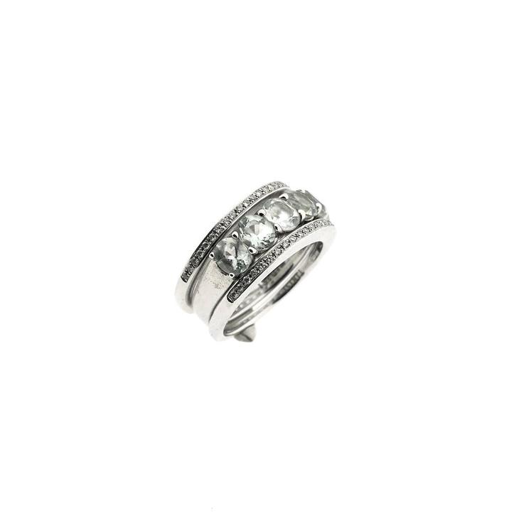 18 Krt. Witgouden ringen set met aquamarijn en diamant ;..., Sieraden, Tassen en Uiterlijk, Ringen, Dame, Met edelsteen, Overige kleuren