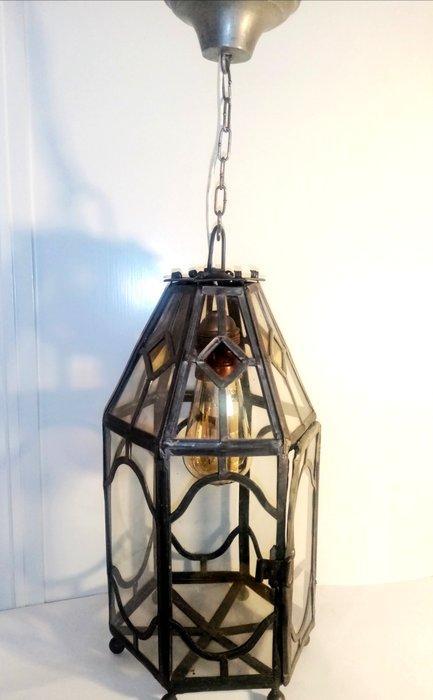 Plafondlamp - Glas, Metaal - Een zeshoekige, Antiek en Kunst, Curiosa en Brocante
