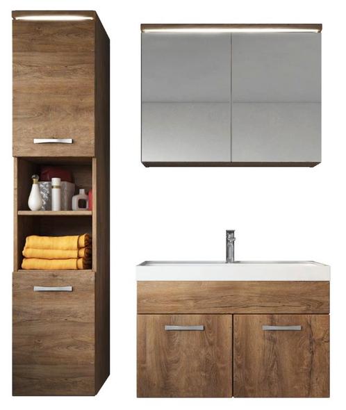 Badkamermeubel Set Paso 80 x 40 cm Bruin Eiken Badmeubel, Huis en Inrichting, Badkamer | Badkamermeubels, Nieuw, Wastafelkast