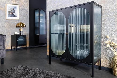 Moderne vitrinekast PARIS 110cm zwart goud geribbeld glazen, Huis en Inrichting, Kasten | Overige, Ophalen of Verzenden