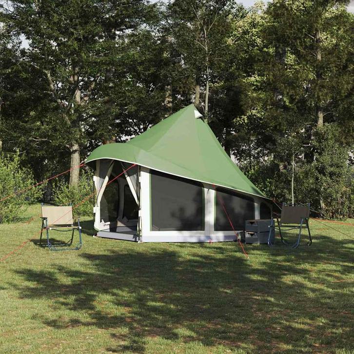 vidaXL Familie Tipi Tent met dak Groen 404 x 370 x 270 cm, Caravans en Kamperen, Tenten, Nieuw, Verzenden