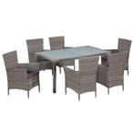 vidaXL 7-delige Tuinset met kussens poly rattan grijs, 6 zitplaatsen, Nieuw, Tuinset, Verzenden