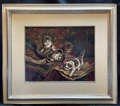 J. van Roon (XX) - Bijzonder mooi poezen schilderij, Antiek en Kunst, Kunst | Schilderijen | Klassiek
