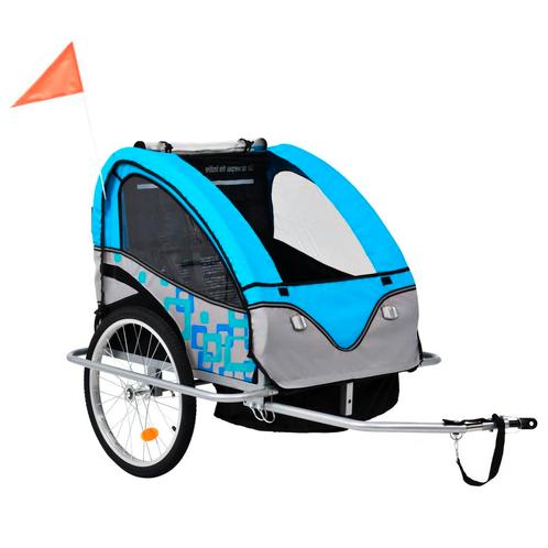 vidaXL Fietstrailer en kinderwagen 2-in-1 blauw en grijs, Fietsen en Brommers, Fietsaccessoires | Aanhangers en Karren, Nieuw
