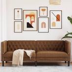 vidaXL Driezitsbank Chesterfield-stijl kunstsuède bruin, Verzenden, Nieuw, Driepersoons, Leer