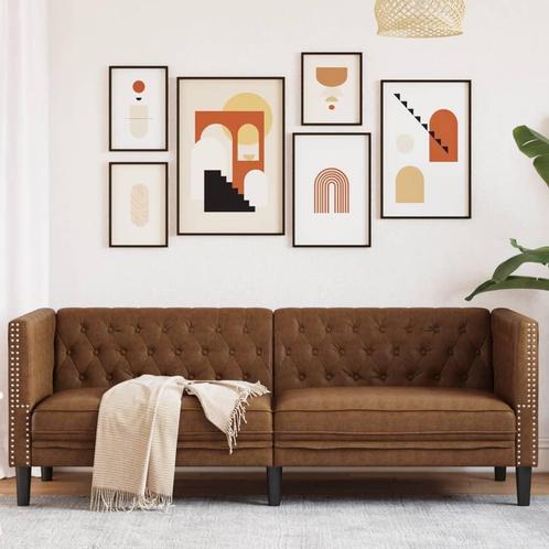 vidaXL Driezitsbank Chesterfield-stijl kunstsuède bruin, Huis en Inrichting, Banken | Bankstellen, Nieuw, Leer, Driepersoons, Verzenden