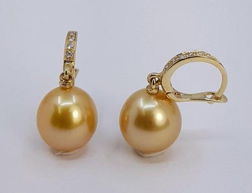 Oorbellen - 14 karaat Geel goud - 0.09ct. tw. - 10x11mm, Sieraden, Tassen en Uiterlijk, Oorbellen