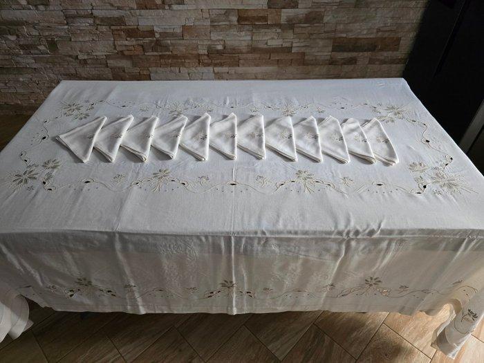 Tafelkleed - 265 cm - 175 cm - handgeborduurd tafelkleed, Antiek en Kunst, Antiek | Kleden en Textiel