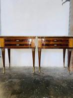 Nachtkastje - Brons, Glas, Hout - Paar vintage nachtkastjes, Antiek en Kunst