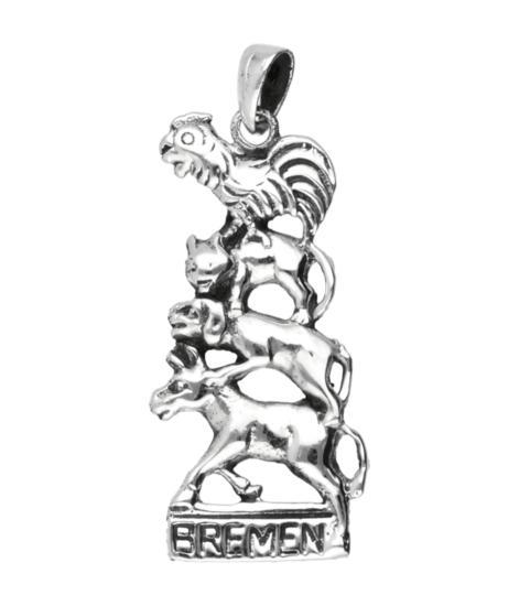 Zilveren Bremer Stadsmuzikanten groot ketting hanger, Sieraden, Tassen en Uiterlijk, Kettinghangers, Verzenden