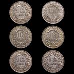 Zwitserland. 1 Franc 1928 -1966 / 6 monedas (Zonder, Postzegels en Munten, Munten | Europa | Niet-Euromunten
