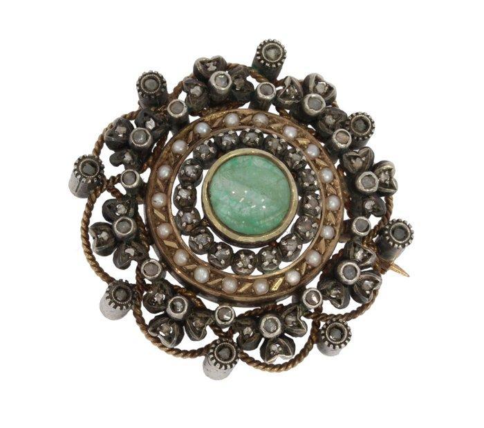 Broche - 18 karaat Geel goud Diamant (Natuurlijk) -, Sieraden, Tassen en Uiterlijk, Antieke sieraden