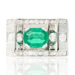 Ring - 14 karaat Witgoud - 1.35ct. tw. Smaragd - Diamant -, Nieuw