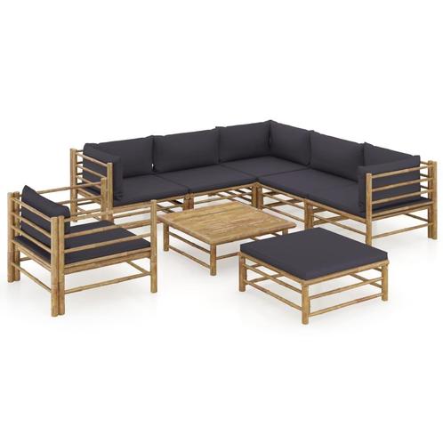 vidaXL 8-delige Loungeset met donkergrijze kussens bamboe, Tuin en Terras, Tuinsets en Loungesets, Loungeset, Nieuw, Hout, Verzenden