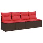 vidaXL Tuinbank 4-zits met kussens poly rattan bruin, Tuin en Terras, Verzenden, Nieuw, Rotan