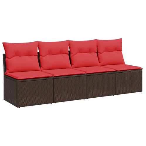 vidaXL Tuinbank 4-zits met kussens poly rattan bruin, Tuin en Terras, Tuinsets en Loungesets, Nieuw, Rotan, Verzenden