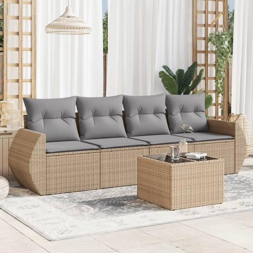 vidaXL 5-delige Loungeset met kussens poly rattan beige, Tuin en Terras, Tuinsets en Loungesets, Loungeset, Nieuw, Rotan, Verzenden