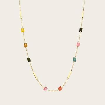 Gouden Ketting met toermalijn edelstenen en gouden staafjes beschikbaar voor biedingen