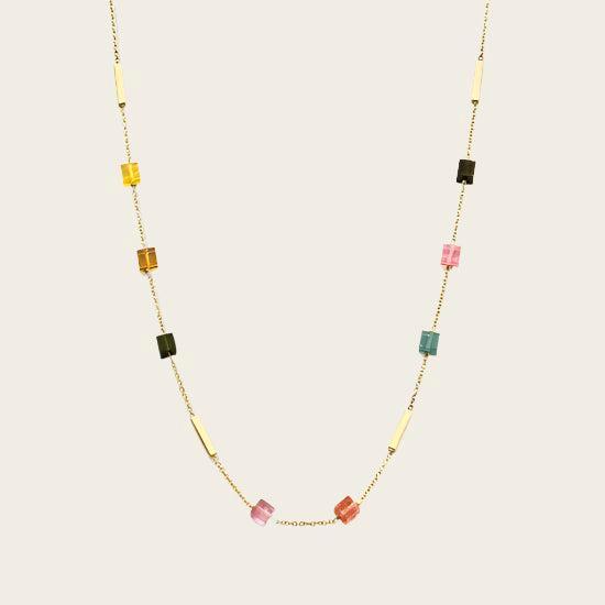 Gouden Ketting met toermalijn edelstenen en gouden staafjes, Sieraden, Tassen en Uiterlijk, Kettingen, Nieuw, Ophalen of Verzenden