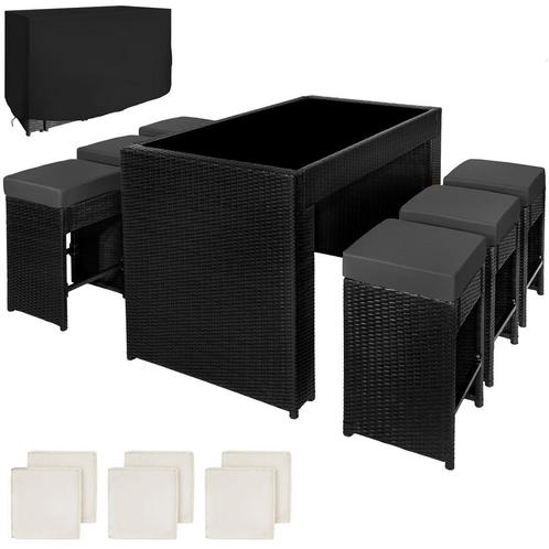 Aluminium wicker barset Ibiza 6+1 met hoes - zwart, Tuin en Terras, Tuinsets en Loungesets, Verzenden
