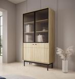 Meubella Vitrinekast eiken opbergkast 104cm | Gegroefd glas, Huis en Inrichting, Kasten | Vitrinekasten, 100 tot 150 cm, Verzenden