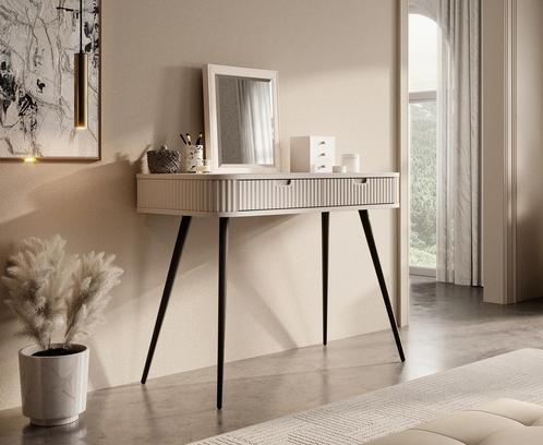 Kaptafel beige Make-up tafel 103x49x80 cm 2 lades, Huis en Inrichting, Tafels | Kaptafels, Nieuw, Minder dan 50 cm, Verzenden