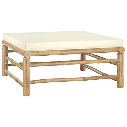 vidaXL Voetenbank met crèmewit kussen bamboe, Tuin en Terras, Tuinsets en Loungesets, Nieuw, Hout, Verzenden