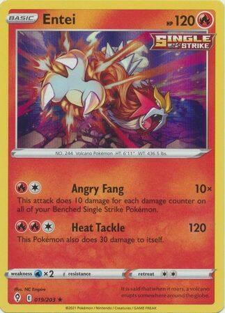 Entei 019/203 holo rare (Evolving Skies), Hobby en Vrije tijd, Verzamelkaartspellen | Pokémon, Losse kaart, Nieuw, Foil, Ophalen of Verzenden