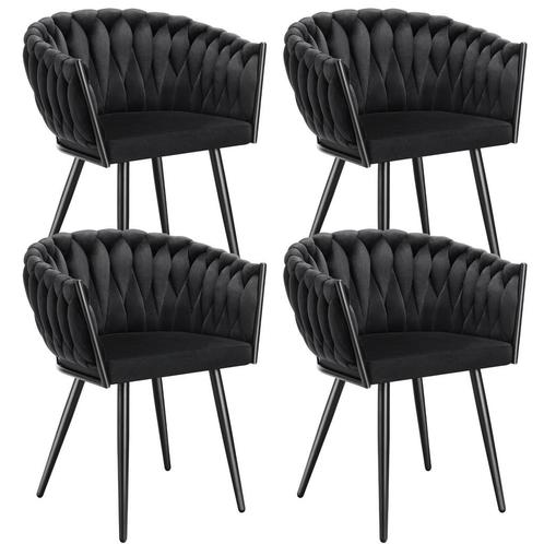 Set eetkamerstoelen Astano fluweel, knoopdesign - zwart, Set, Huis en Inrichting, Stoelen, Verzenden