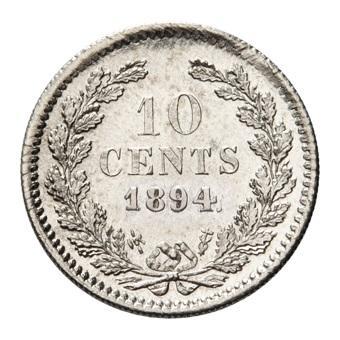 Nederlandse zilveren 10 cent Wilhelmina, Postzegels en Munten, Munten | Nederland, Losse munt, 10 cent, Koning Willem III, Zilver