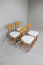 4x vintage eetkamerstoelen - teddy en hout, jaren 70, Zo goed als nieuw, Wit, Hout, Jaren '70
