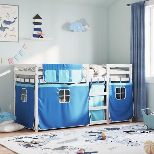 vidaXL Stapelbed met gordijnen 90x200 cm massief grenenhout, Huis en Inrichting, Slaapkamer | Bedden, 90 cm, 200 cm, Blauw, Eenpersoons