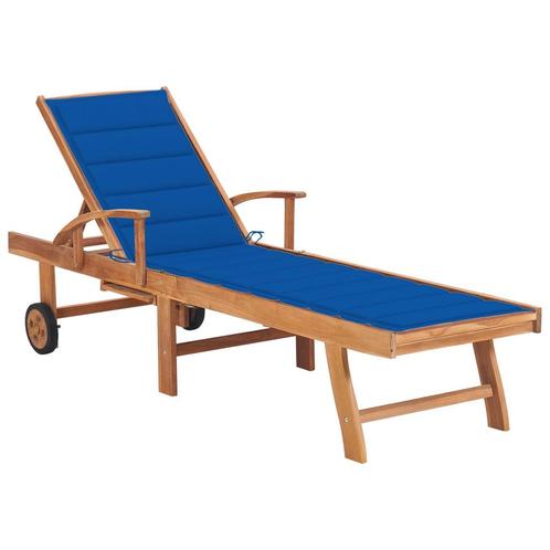 vidaXL Ligbed met koningsblauw kussen massief teakhout, Tuin en Terras, Ligbedden, Nieuw, Verzenden