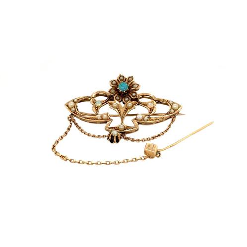 Rosegouden broche met parel en opaal 14 krt, Sieraden, Tassen en Uiterlijk, Broches, Nieuw, Ophalen of Verzenden