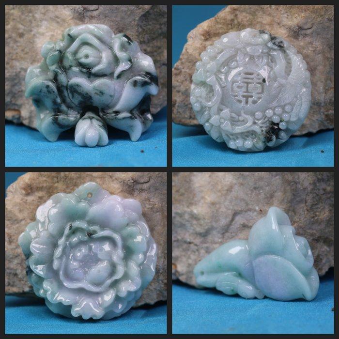 jadeiet Natuurlijk jadeiet - hanger - pioenroos- 198 g - (4), Verzamelen, Mineralen en Fossielen