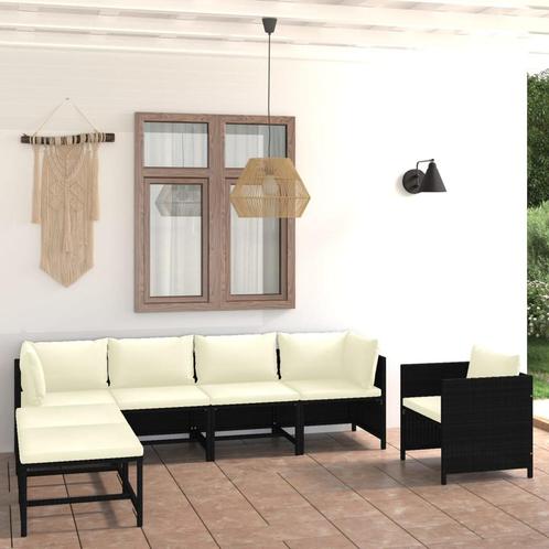 vidaXL 7-delige Loungeset met kussens poly rattan zwart, Tuin en Terras, Tuinsets en Loungesets, Loungeset, Nieuw, Rotan, Verzenden