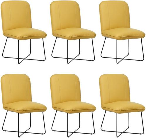 Set van 6 Gele leren industriële design eetkamerstoelen - To, Huis en Inrichting, Stoelen, Vijf, Zes of meer stoelen, Nieuw, Leer