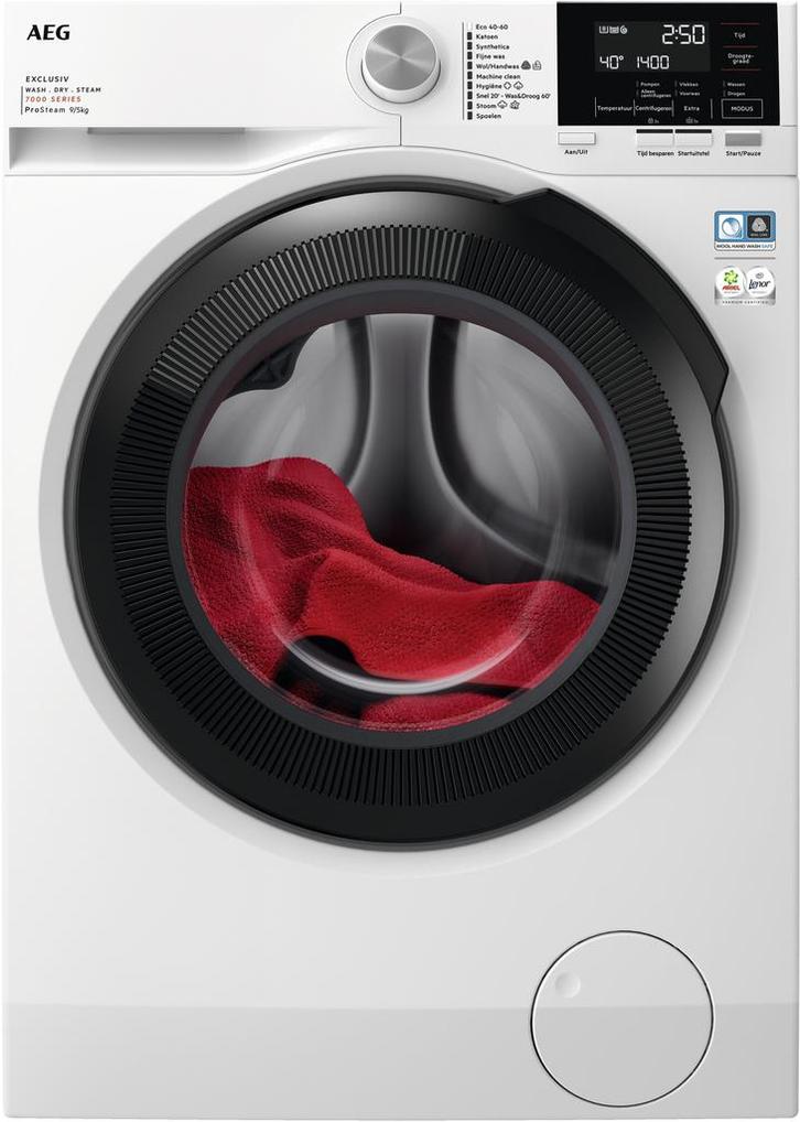 Aeg LWR739X64 was/droogcombinatie met ProSteam en DualSense, Witgoed en Apparatuur, Wasmachines, Nieuw, 1600 toeren of meer, Voorlader