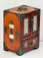 Kast - Hout, koper / brons /messing, Serpentijn / jade ,, Antiek en Kunst, Curiosa en Brocante