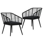 vidaXL Tuinstoelen 2 st met kussens poly rattan zwart, Tuin en Terras, Tuinstoelen, Verzenden, Nieuw, Rotan