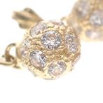 Geelgouden oorbellen met bolletjes hanger; zirconia, Sieraden, Tassen en Uiterlijk, Oorbellen, Gebruikt, Overige kleuren, Ophalen of Verzenden