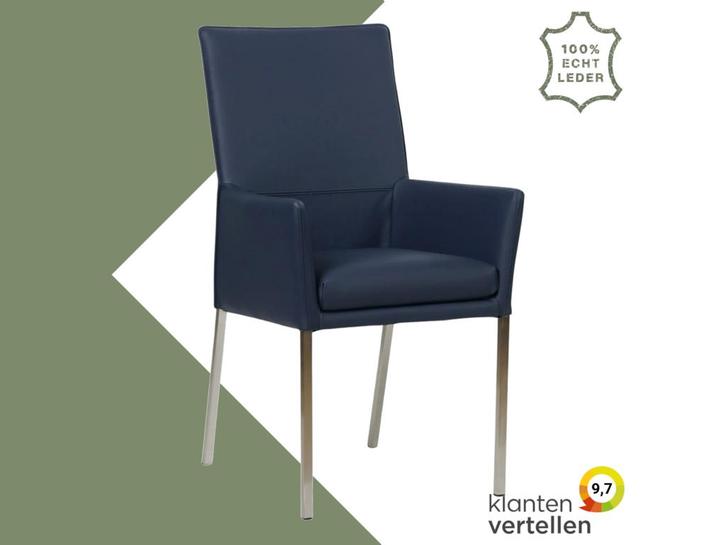 Leren eetkamerstoel Royal - Hermes Kobalt (blauw) - Poten, Huis en Inrichting, Stoelen, Eén, Blauw, Nieuw, Leer, Ophalen of Verzenden