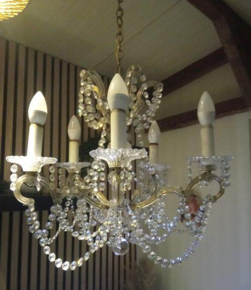 Plafondlamp - Kristal, Messing, Antiek en Kunst, Curiosa en Brocante