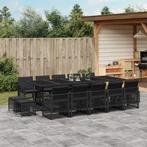vidaXL 15-delige Tuinset met kussens poly rattan zwart, 4 zitplaatsen, Nieuw, Tuinset, Verzenden