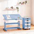 Bureau in hoogte verstelbaar en verrijdbare ladekast - blauw, Verzenden, Nieuw