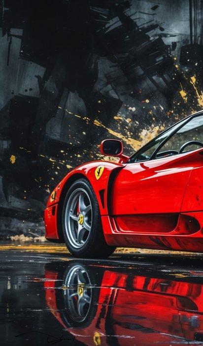 LuisonArt - Ferrari F40 - Rosso Leggenda Urbana - AI - XXL, Antiek en Kunst, Kunst | Schilderijen | Modern