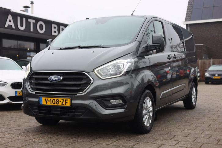Ford Transit Custom 320 2.0 TDCI L2H1 DUBBEL CABINE | AUTOMA, Auto's, Bestelauto's, Dealer onderhouden, Lease, Zwart, Automaat