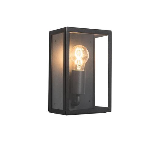 Industriële buiten wandlamp zwart met glas 25,5 cm IP44 -, Tuin en Terras, Buitenverlichting, Nieuw, 50 tot 250 watt, Overige materialen