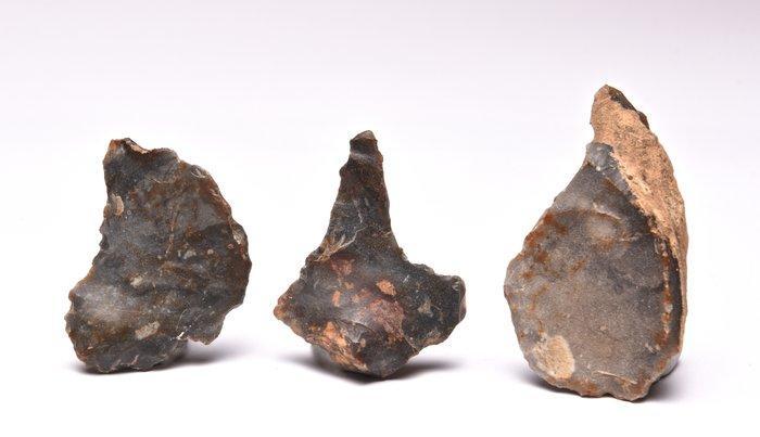 Neolithisch Vuursteen 3 neolithische boren (Zonder, Antiek en Kunst, Antiek | Overige Antiek